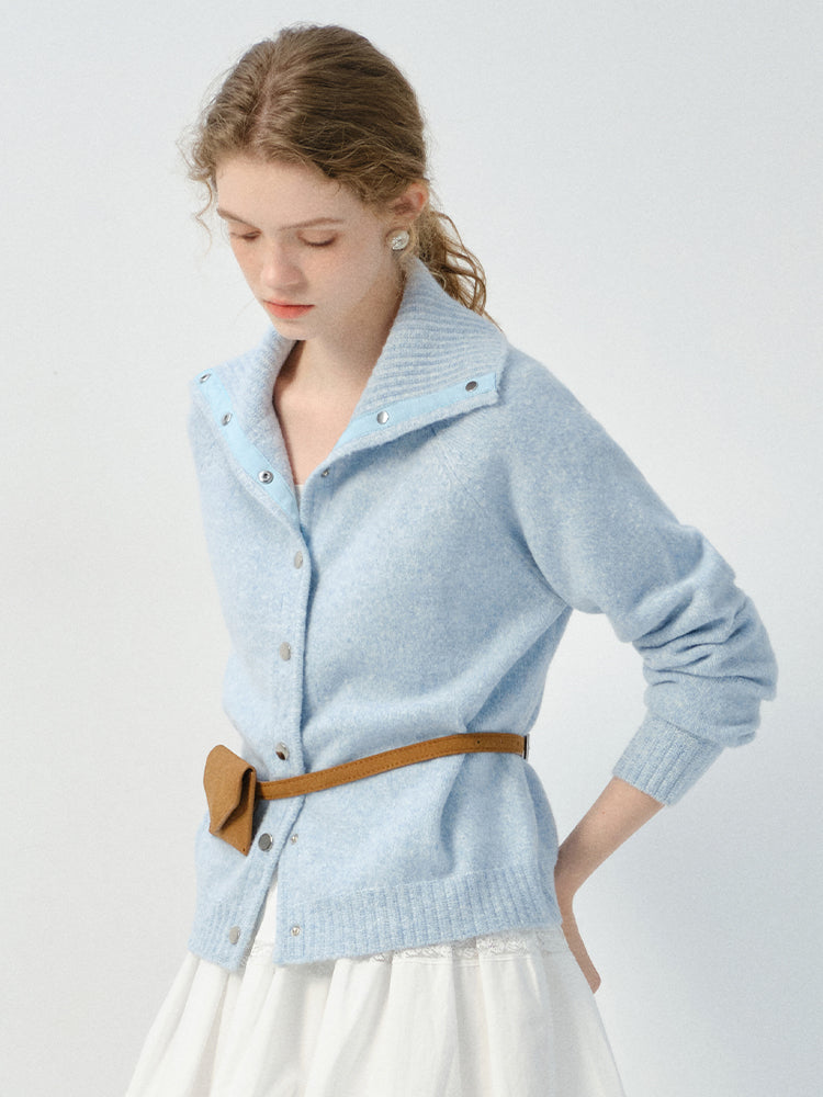 Turtleneck Button-Up Knit Cardigan