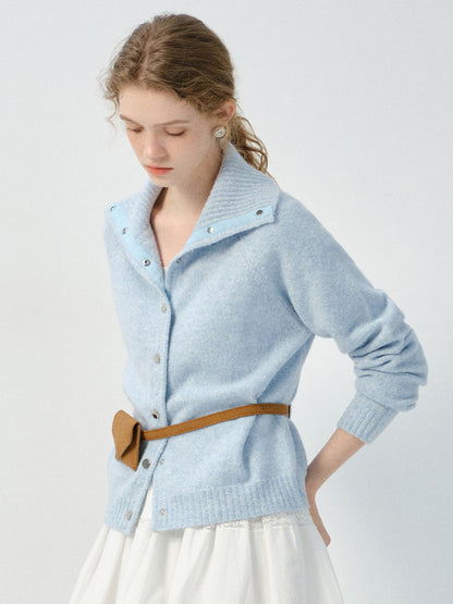 Turtleneck Button-Up Knit Cardigan