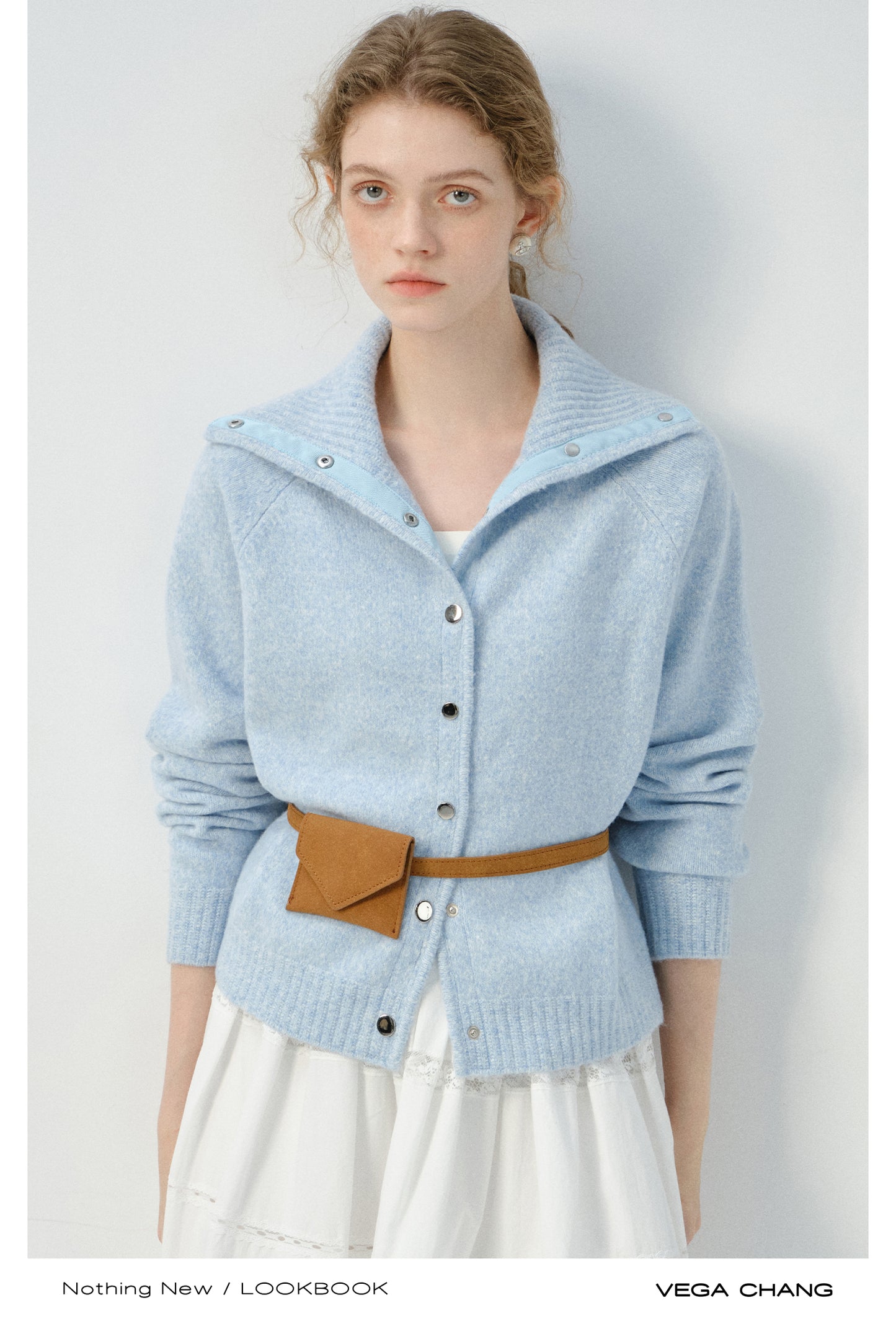 Turtleneck Button-Up Knit Cardigan