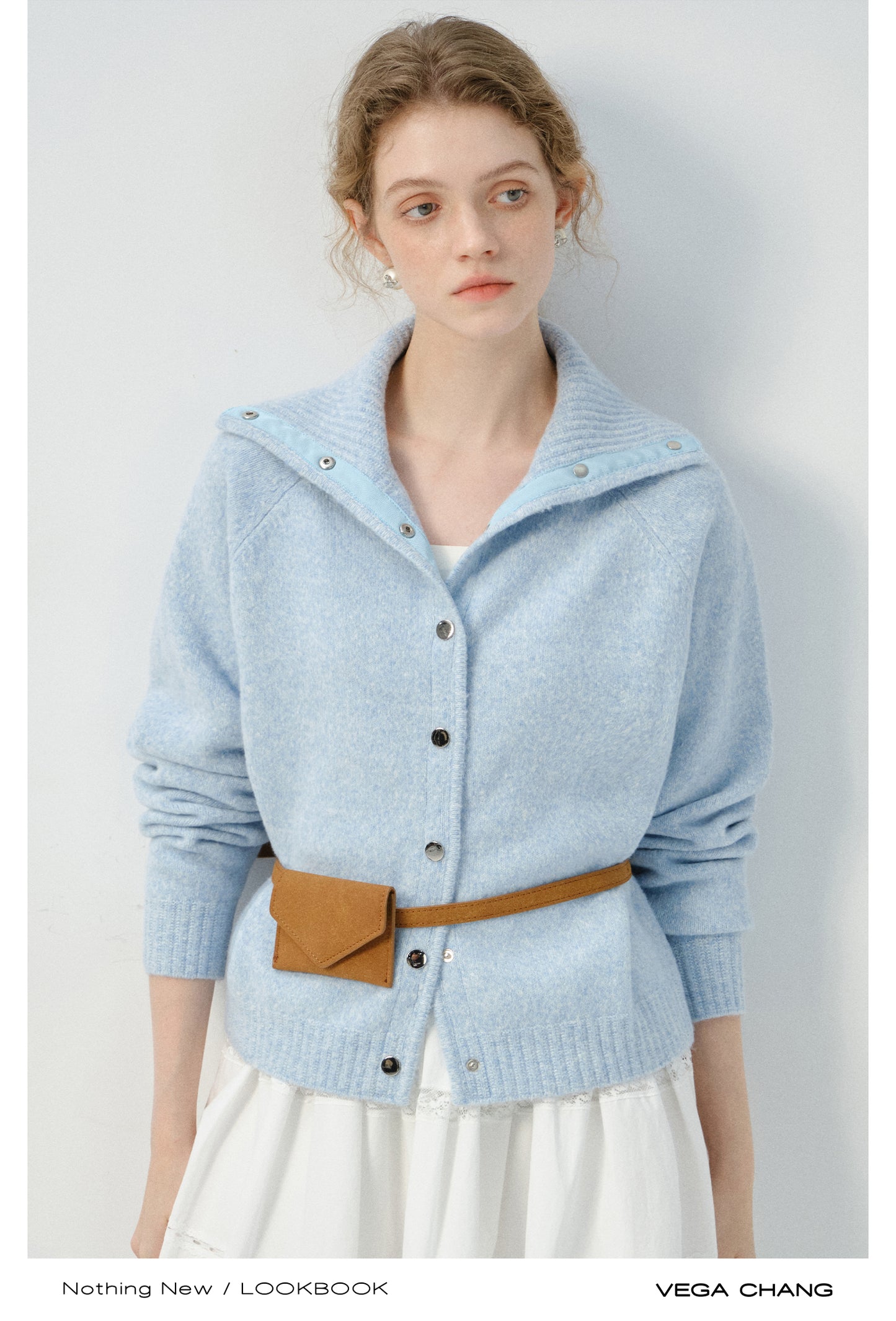Turtleneck Button-Up Knit Cardigan