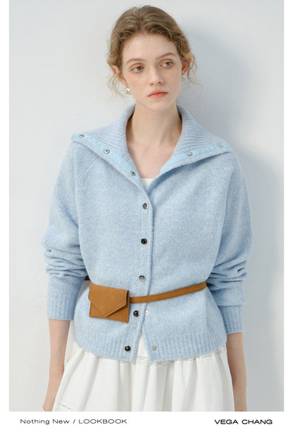 Turtleneck Button-Up Knit Cardigan