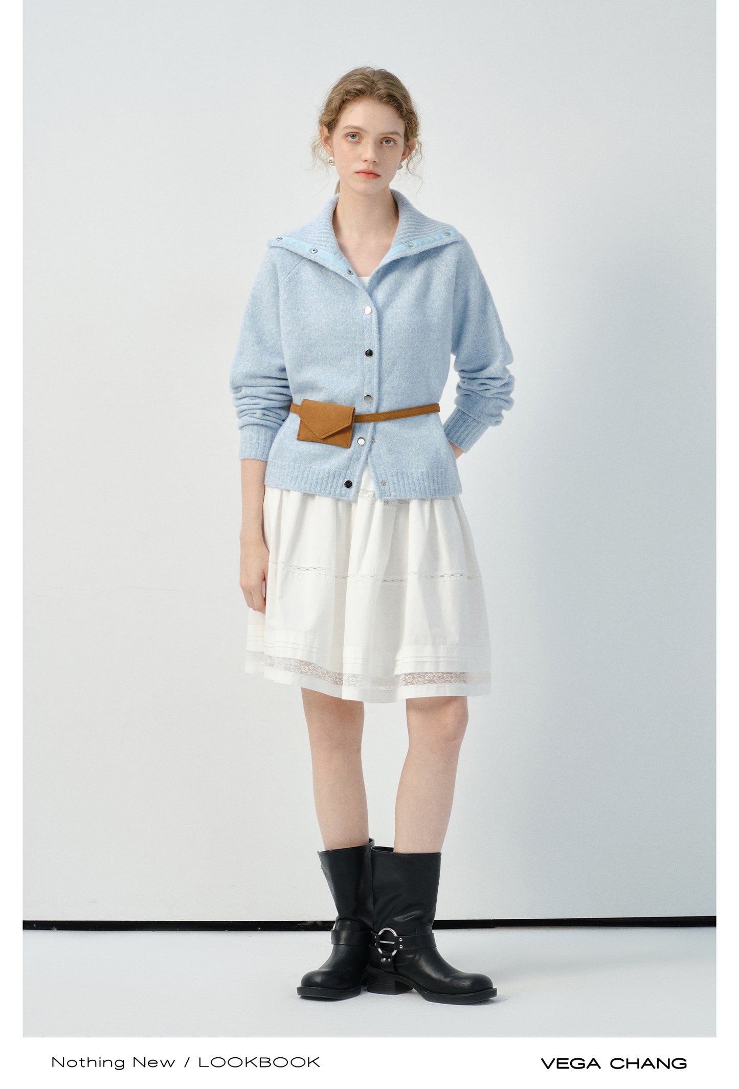 Turtleneck Button-Up Knit Cardigan