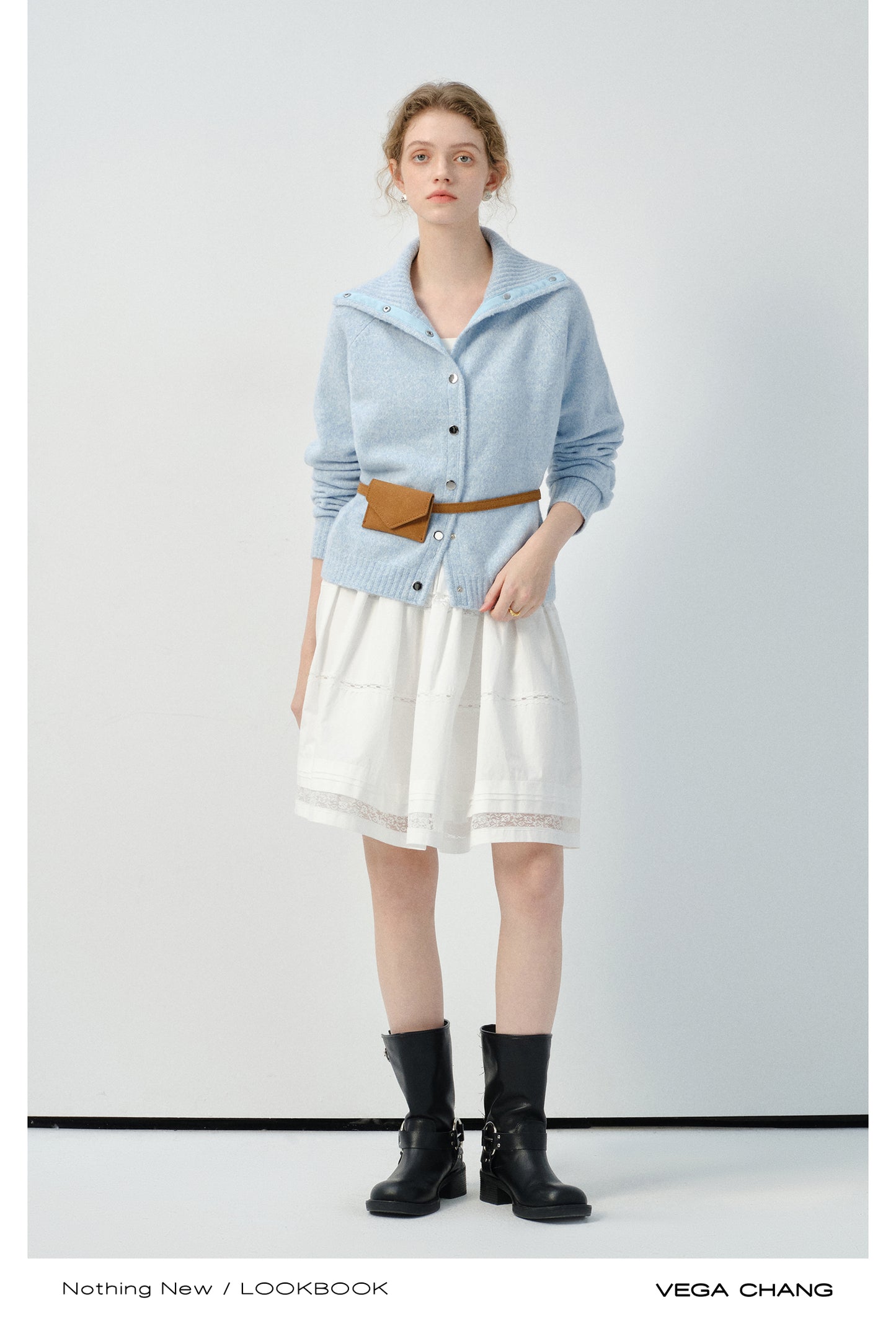 Turtleneck Button-Up Knit Cardigan