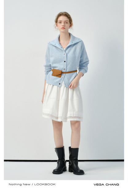 Turtleneck Button-Up Knit Cardigan