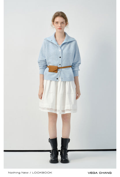 Turtleneck Button-Up Knit Cardigan