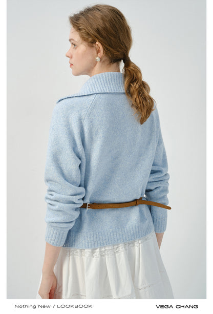 Turtleneck Button-Up Knit Cardigan