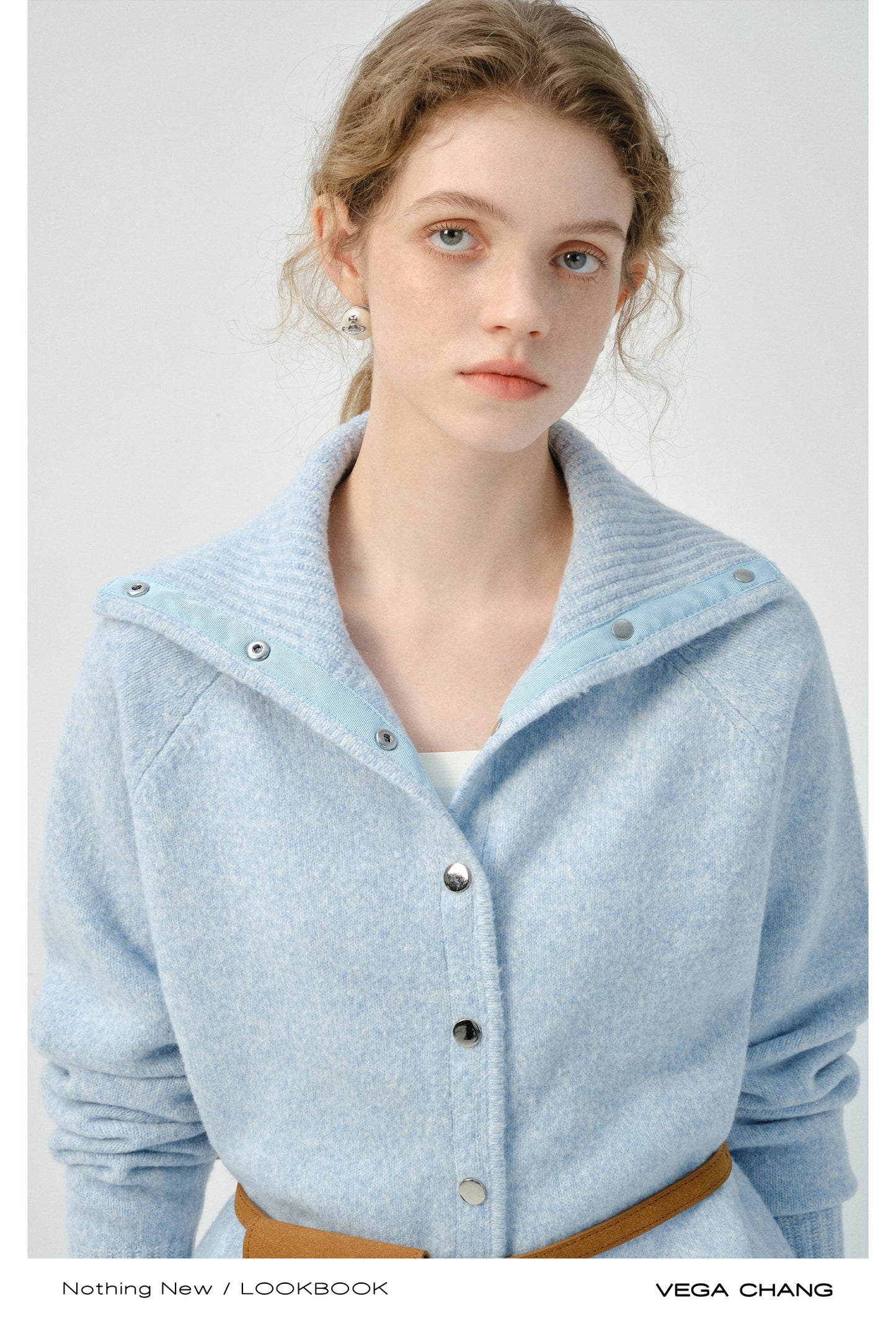 Turtleneck Button-Up Knit Cardigan