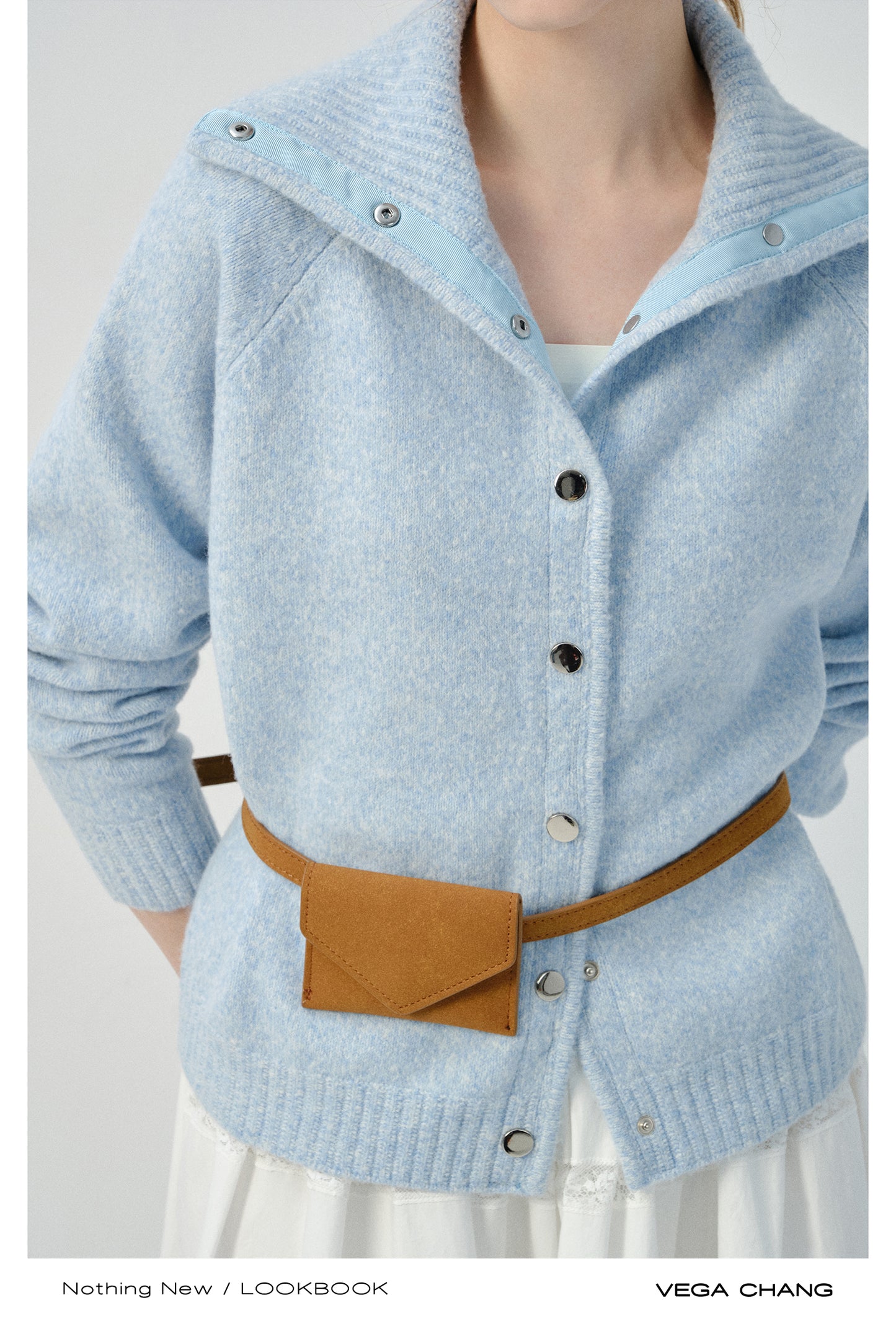 Turtleneck Button-Up Knit Cardigan