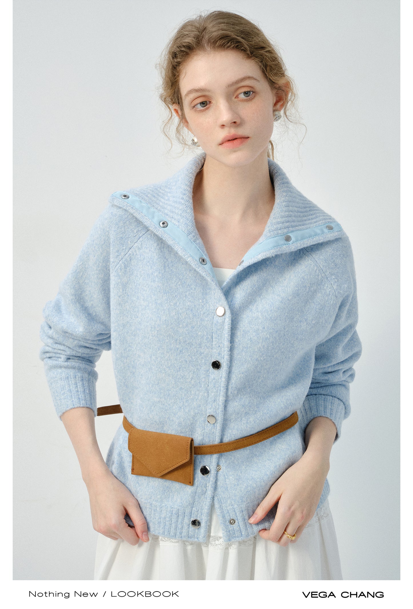 Turtleneck Button-Up Knit Cardigan