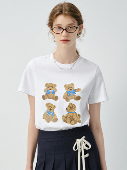 Teddy Bear Print Crew Neck T-Shirt