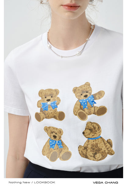 Teddy Bear Print Crew Neck T-Shirt