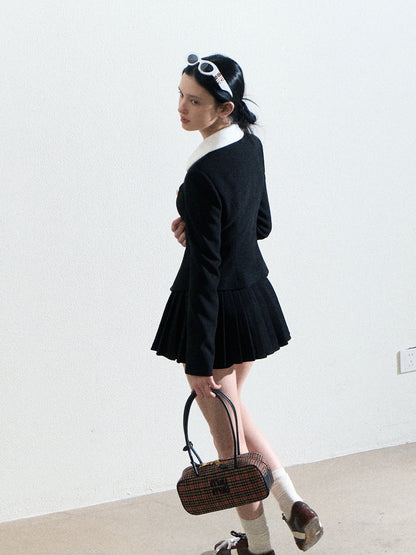 Classic Pleated Velvet Mini Skirt