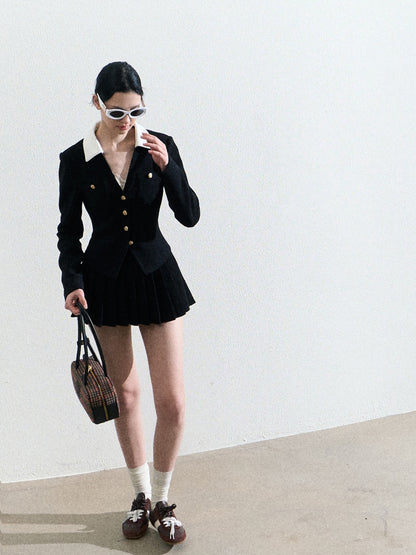 Classic Pleated Velvet Mini Skirt