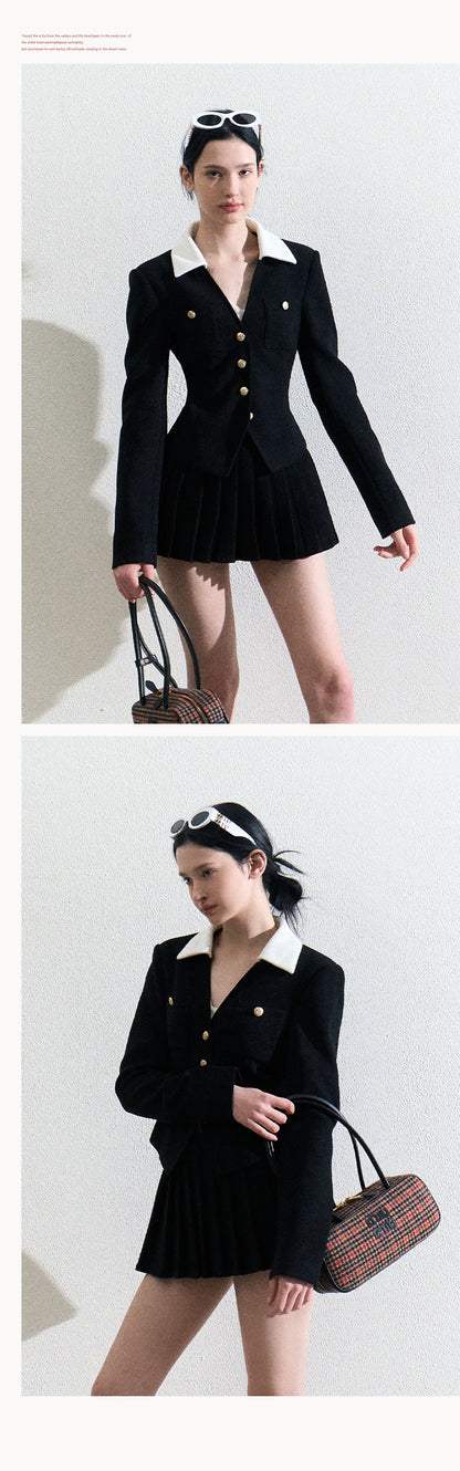 Classic Pleated Velvet Mini Skirt