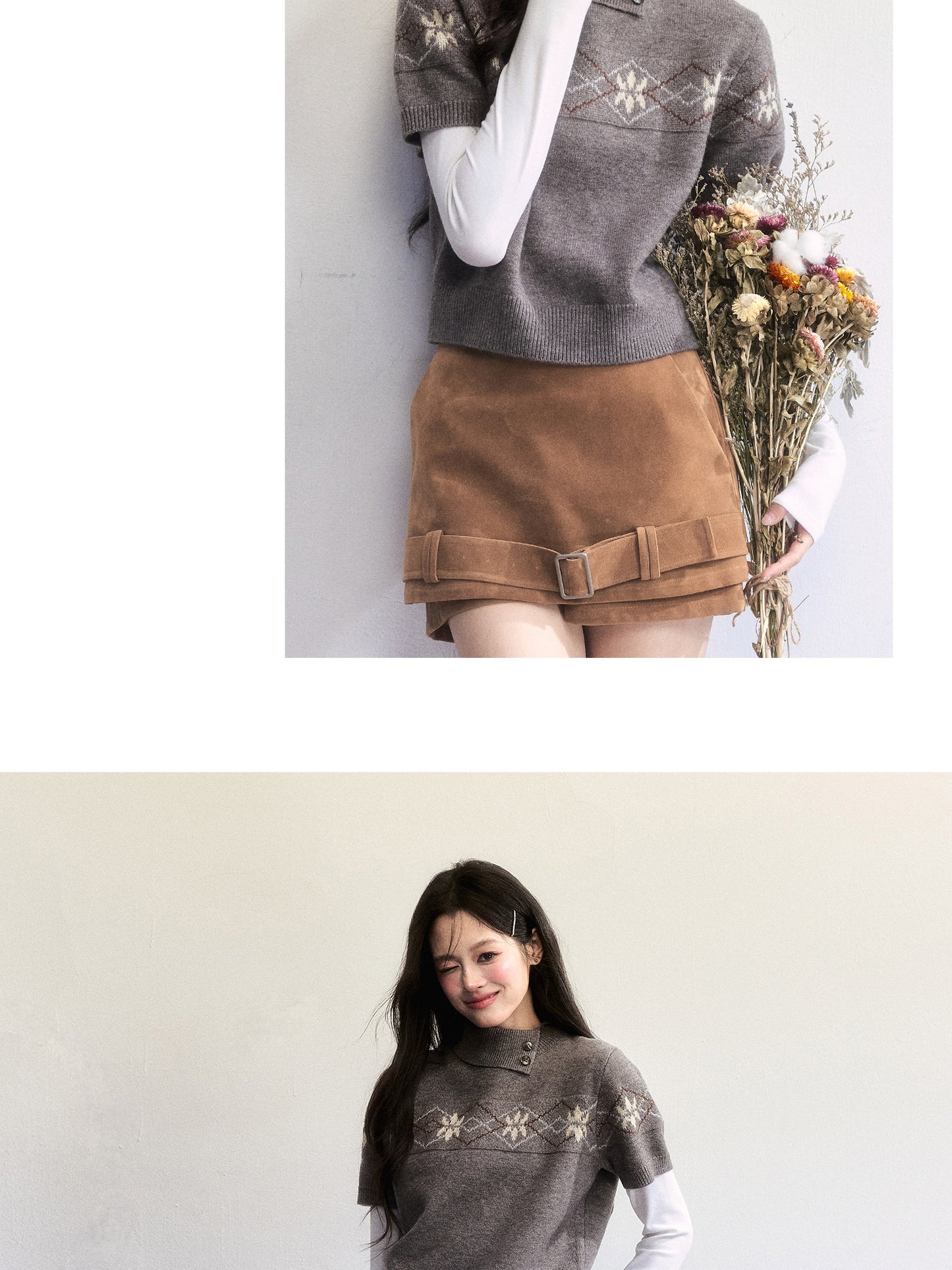 Short-Sleeve Fair Isle Jacquard Knit Top