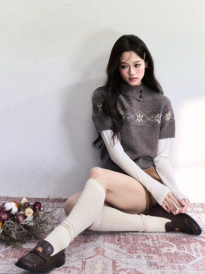 Short-Sleeve Fair Isle Jacquard Knit Top