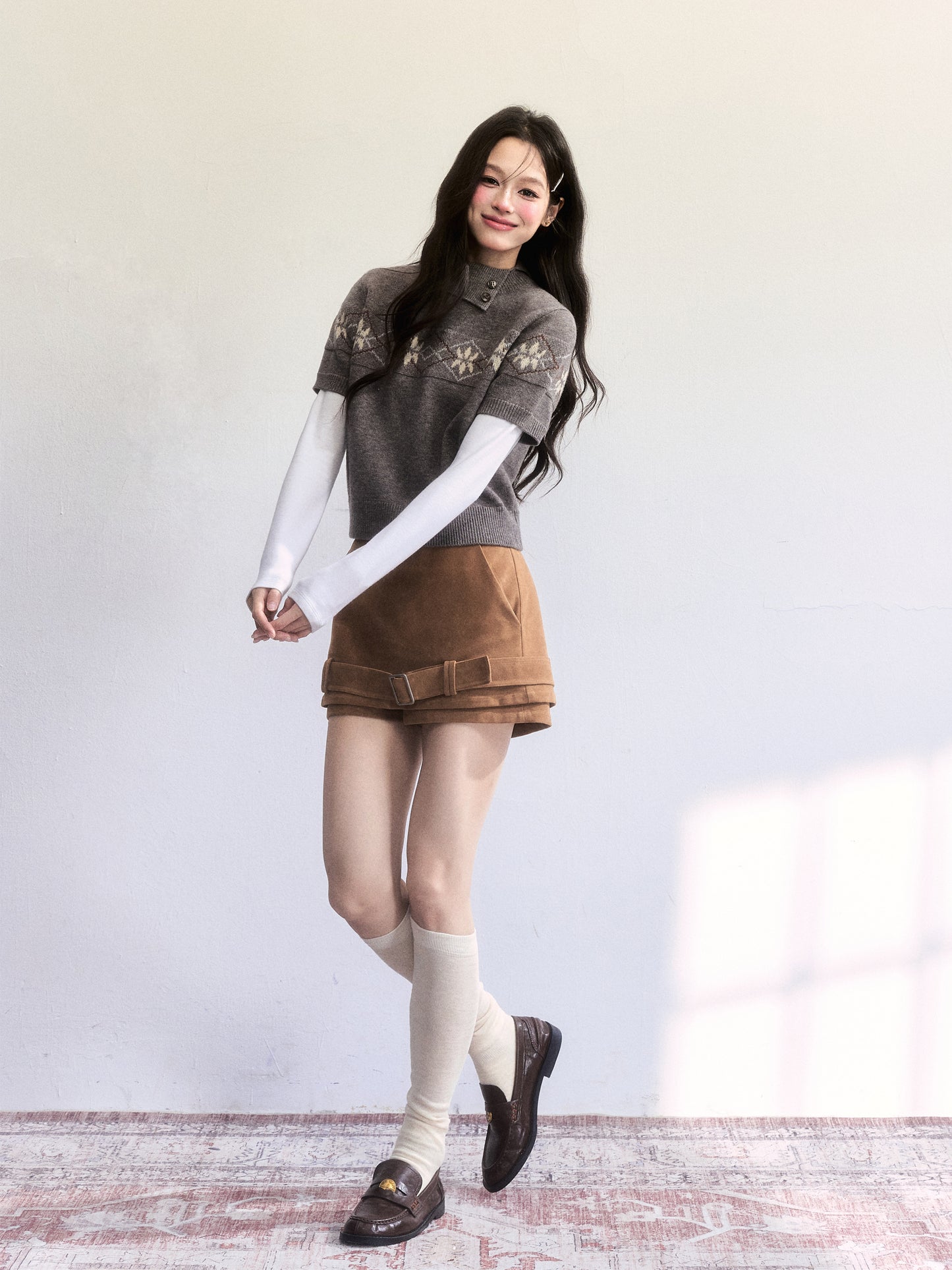 Short-Sleeve Fair Isle Jacquard Knit Top