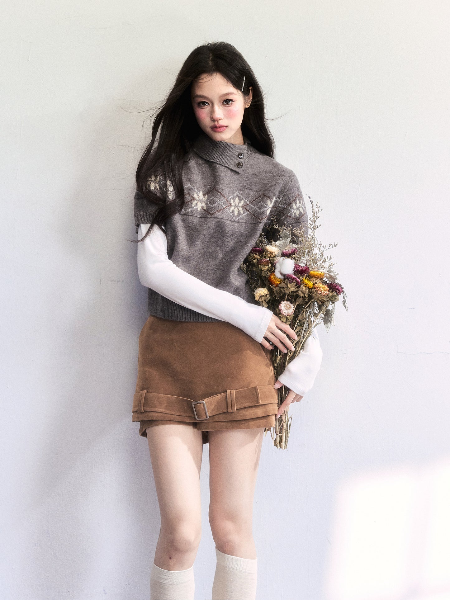 Short-Sleeve Fair Isle Jacquard Knit Top