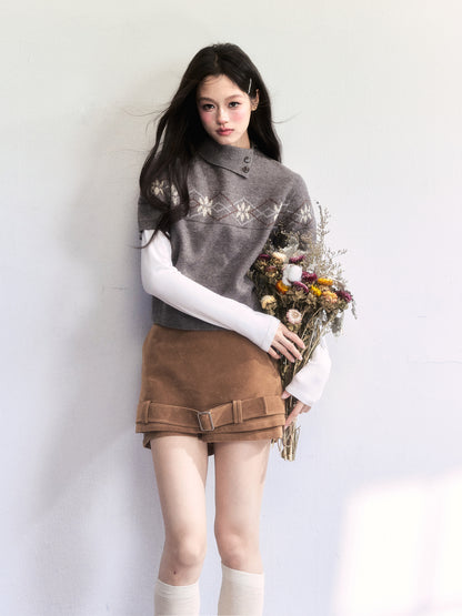 Short-Sleeve Fair Isle Jacquard Knit Top