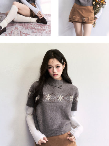 Short-Sleeve Fair Isle Jacquard Knit Top