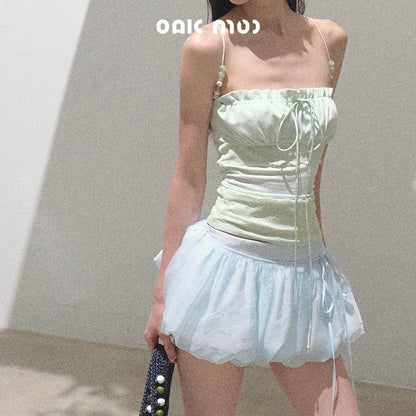 Micro Shorts With Detachable Bubble-Hem Layer