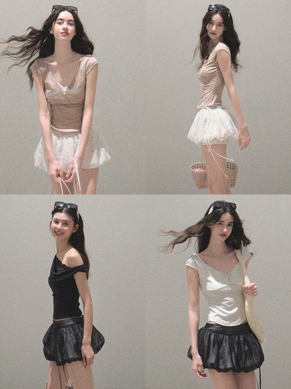 Micro Shorts With Detachable Bubble-Hem Layer