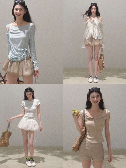 Micro Shorts With Detachable Bubble-Hem Layer