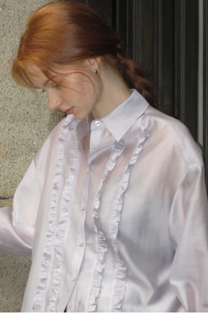 Loose-Fit Sun Protection Shirt With Ruffle Detail