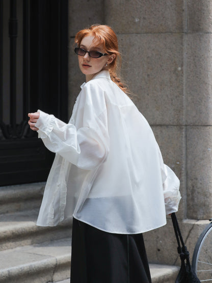 Loose-Fit Sun Protection Shirt With Ruffle Detail
