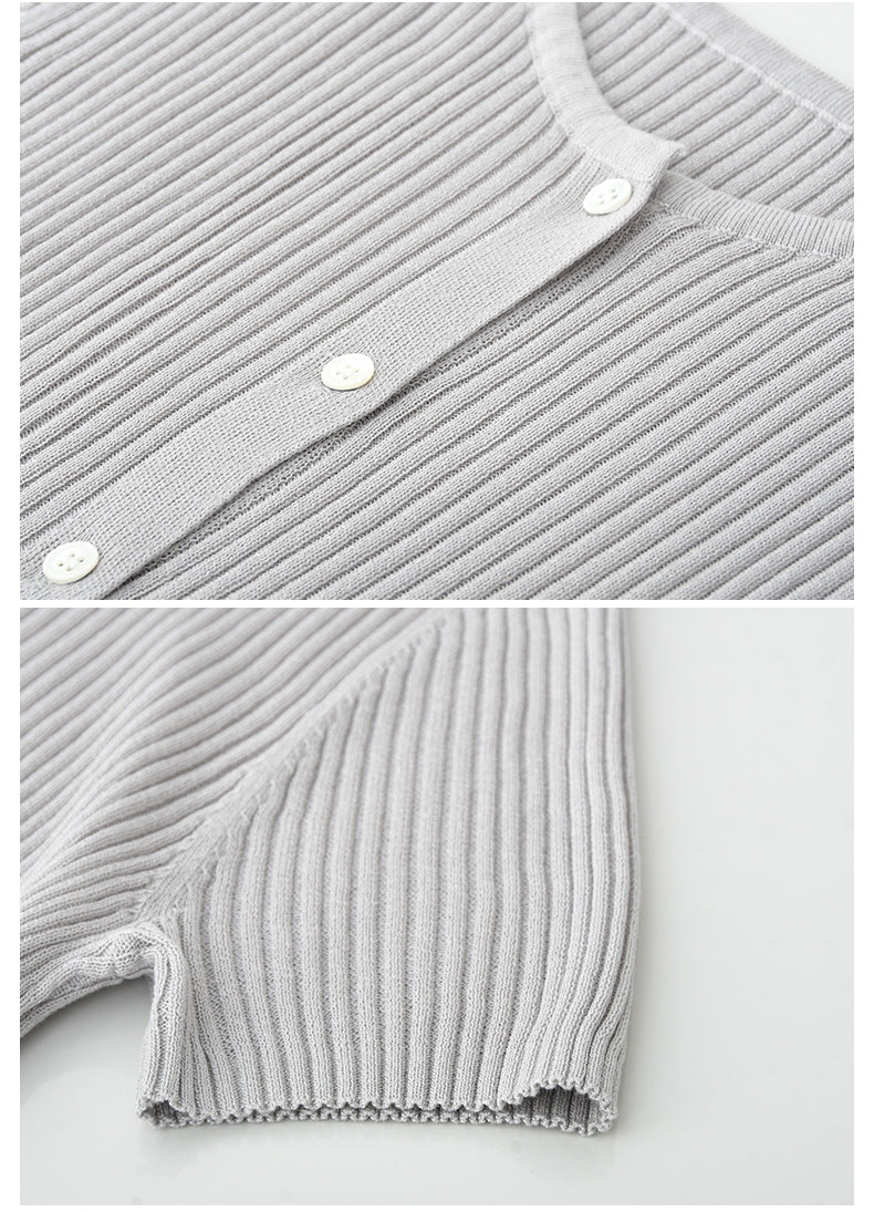 Half-Sleeve Rib Knit Top With Side Ruching