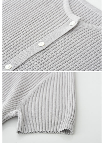 Half-Sleeve Rib Knit Top With Side Ruching