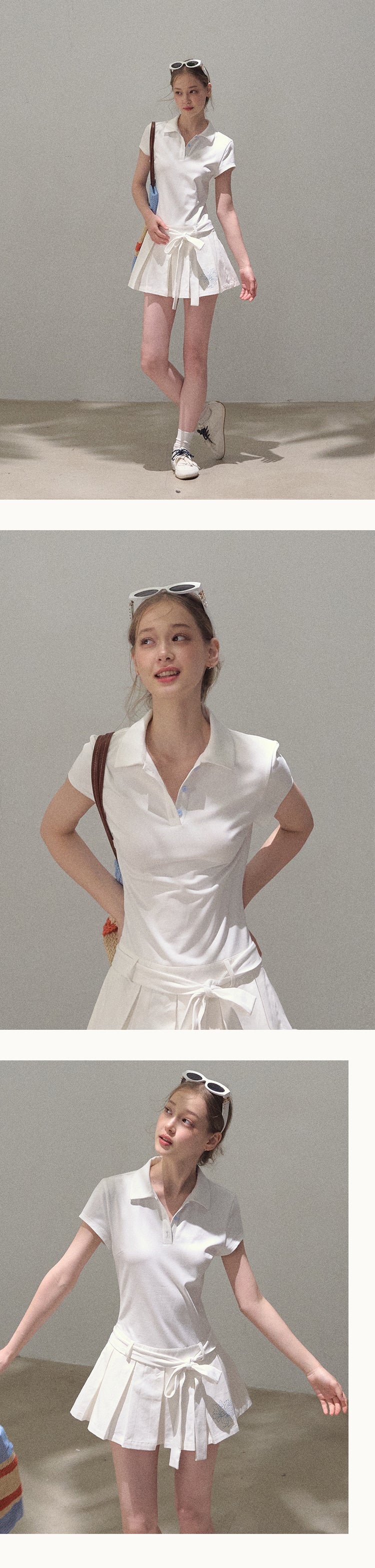 Waist-Tie Pleated Polo Dress
