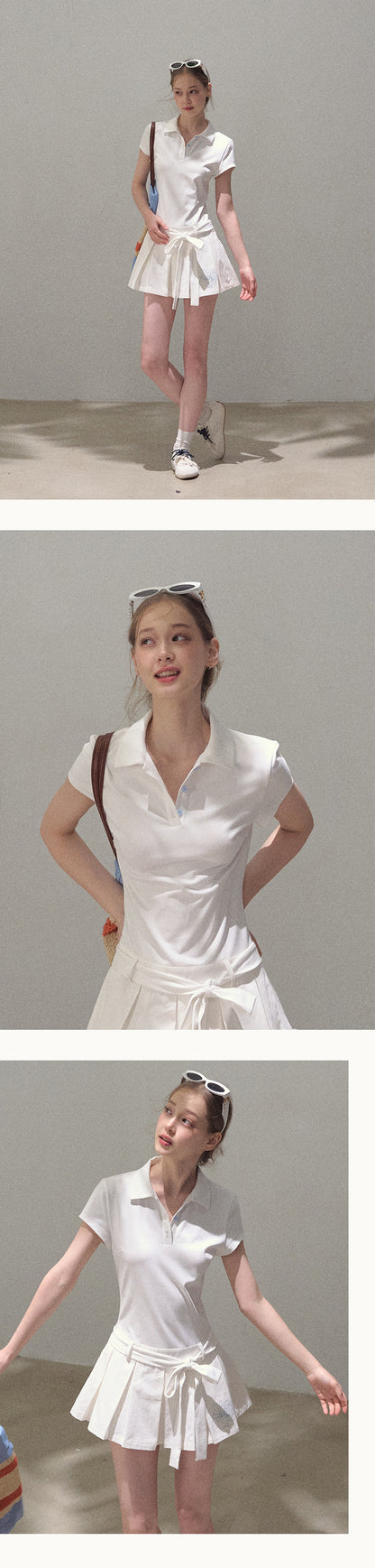 Waist-Tie Pleated Polo Dress