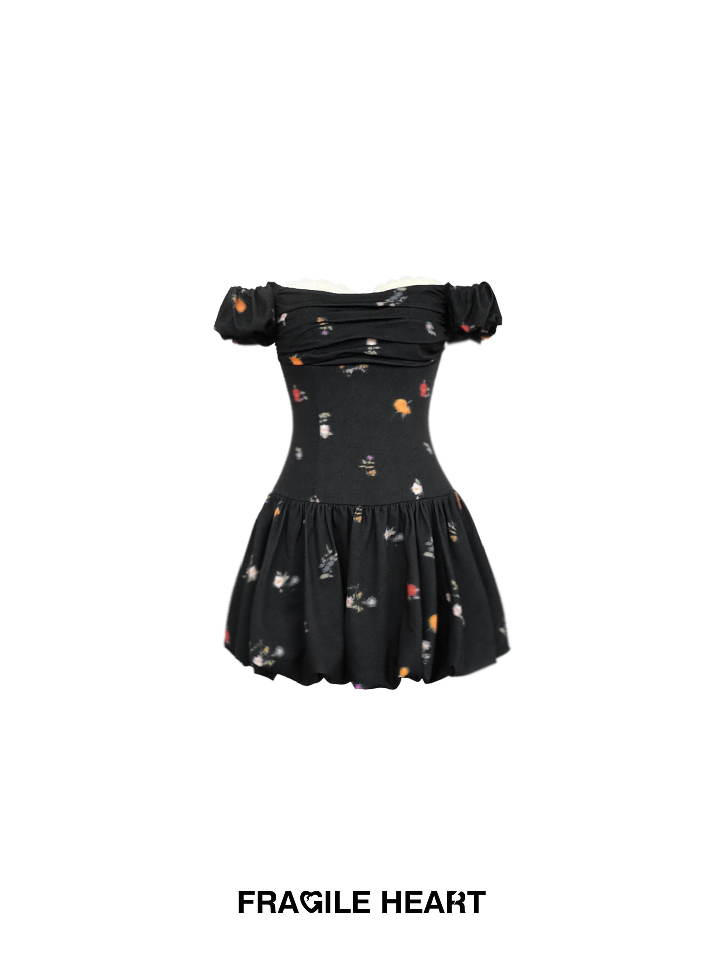 Floral Bubble-Hem Off-Shoulder Dress