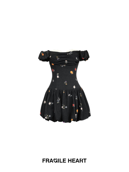 Floral Bubble-Hem Off-Shoulder Dress