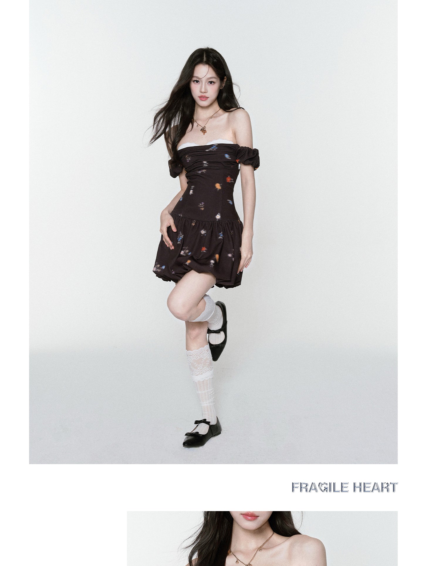 Floral Bubble-Hem Off-Shoulder Dress