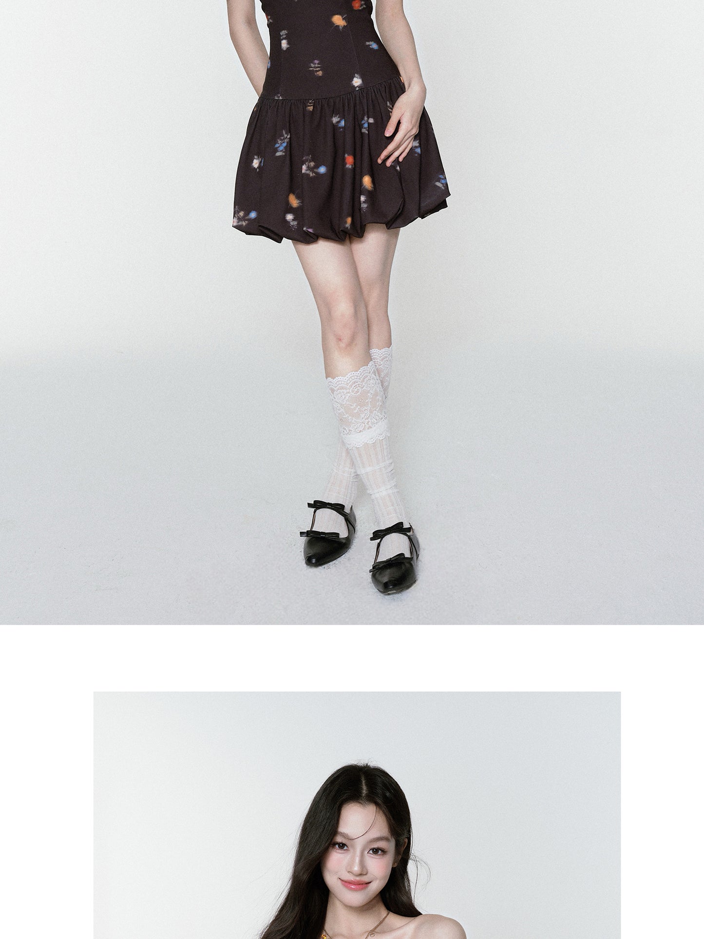 Floral Bubble-Hem Off-Shoulder Dress