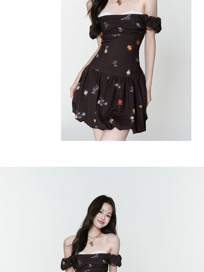 Floral Bubble-Hem Off-Shoulder Dress