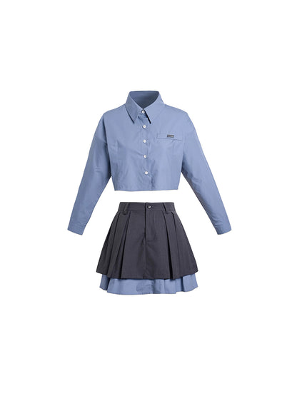 Cropped Cotton Shirt And Low-Rise Layered Skirt