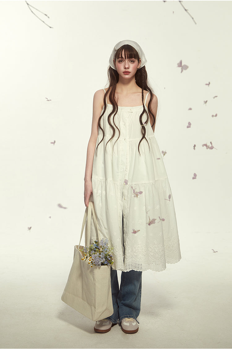 Striped Or Embroidered Button-Up Dress With Headscarf
