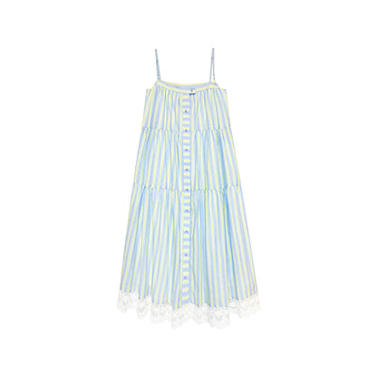 Striped Or Embroidered Button-Up Dress With Headscarf