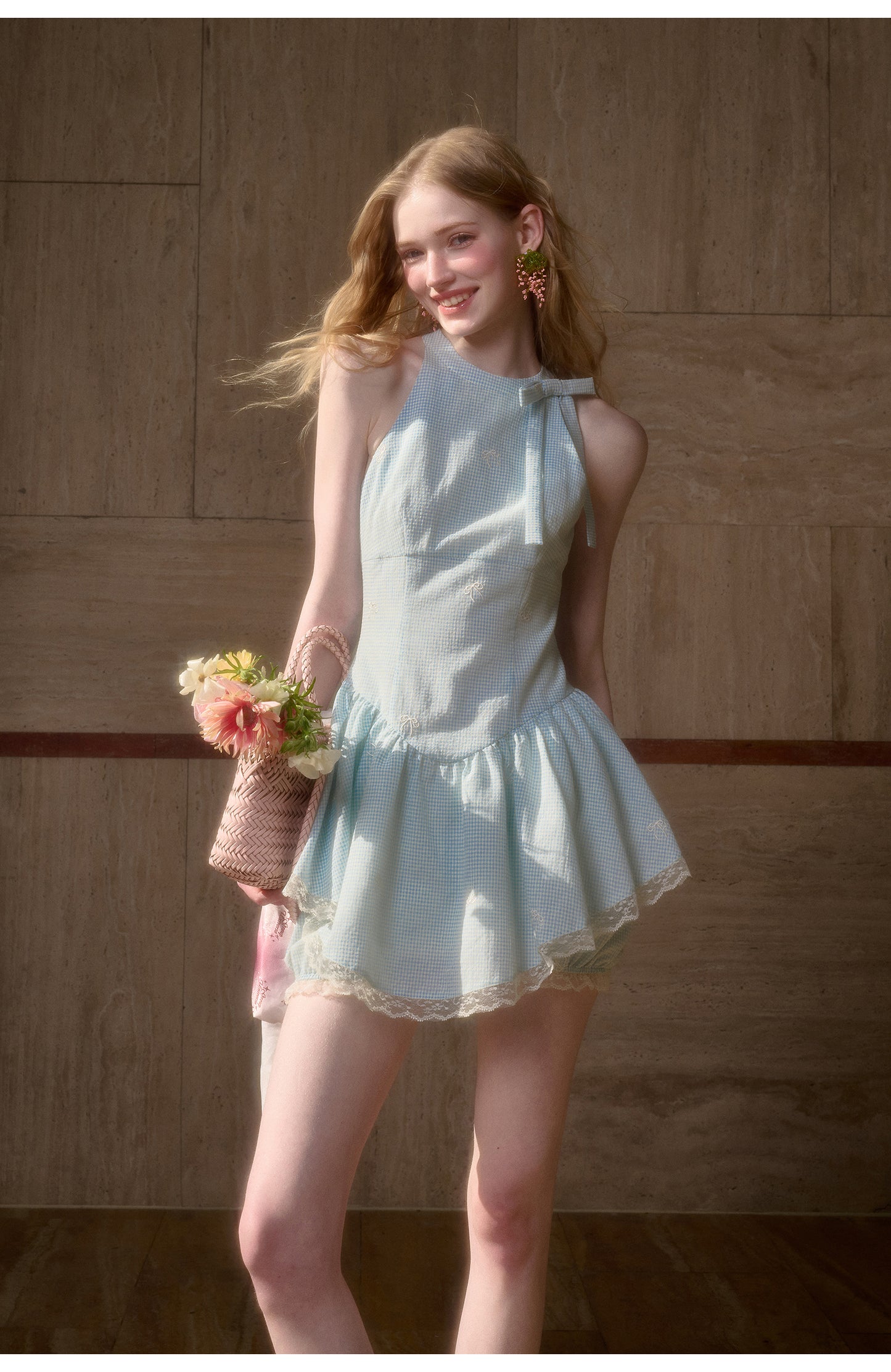 Gingham V-Hem Dress & Shorts Two-Piece Set