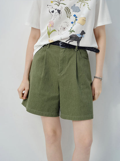 High-Waisted Tuck Denim Shorts