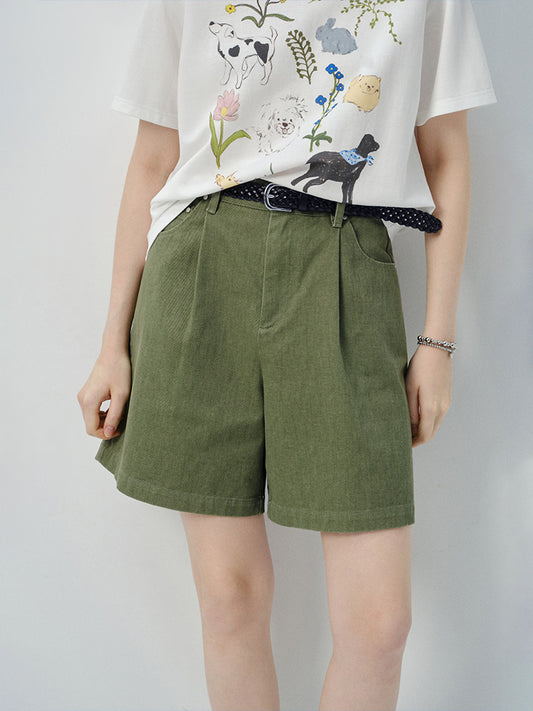 High-Waisted Tuck Denim Shorts