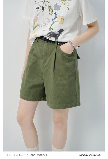 High-Waisted Tuck Denim Shorts