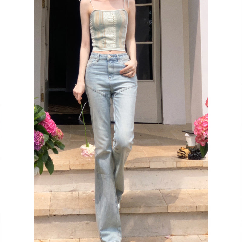 Flared Jeans With Diagonal Seam Detail