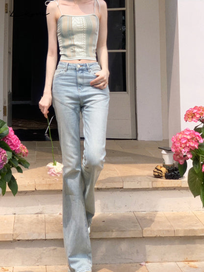 Flared Jeans With Diagonal Seam Detail
