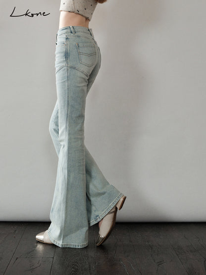 Flared Jeans With Diagonal Seam Detail
