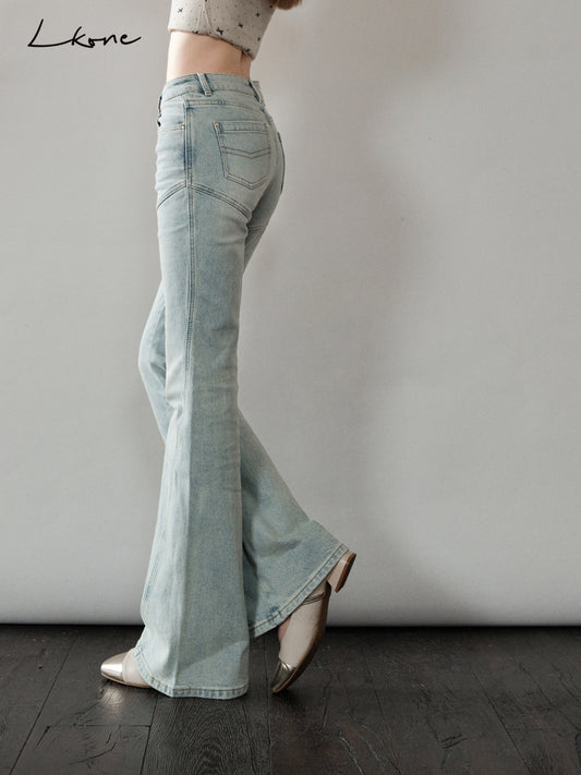 Flared Jeans With Diagonal Seam Detail