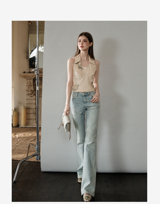 Flared Jeans With Diagonal Seam Detail